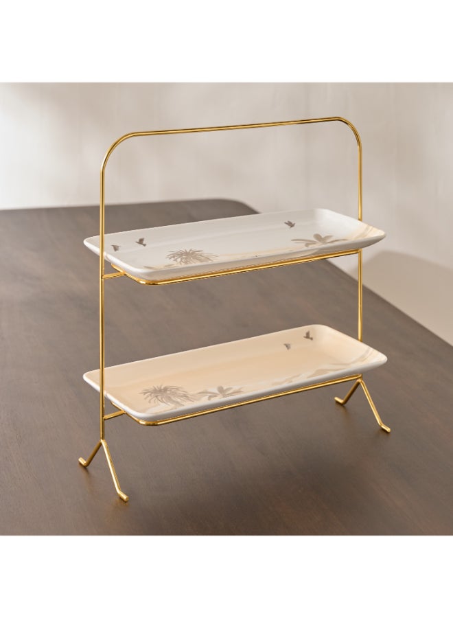 Home Box Sahra Rectangular 2-Tier Cake Stand - Gold - Image 2